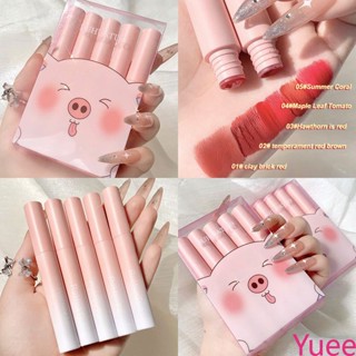 Ruhuatuo 5 สี/1 ชุด Lip Glaze Set Matte Velvet Mist กันน้ำกันน้ำ Long Lasting Non Fade No Stick Cup Lip แต่งหน้าสูง yuee