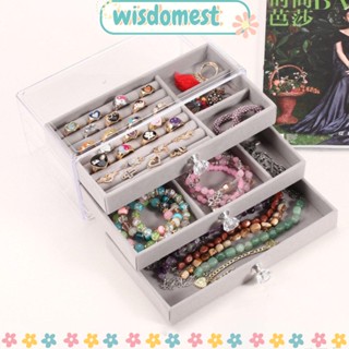 Wisdomest กล่องลิ้นชักเก็บเครื่องประดับ ต่างหู สามชั้น พร้อมฝาปิด สีพื้น