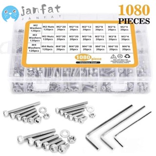 Janfat สกรูหัวซ็อกเก็ต สเตนเลส 304 M2 M3 M4 หกเหลี่ยม พร้อมกล่องเก็บ น็อต และสลักเกลียว 1080 ชิ้น