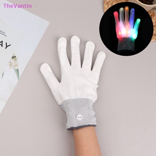 Thevantin ถุงมือเรืองแสง LED รูปหัวกะโหลก สีสันสดใส สําหรับตกแต่งปาร์ตี้ฮาโลวีน คริสต์มาส 1 ชิ้น