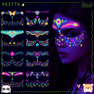 Nextth สติกเกอร์รอยสักชั่วคราว สีนีออนเรืองแสง กันน้ํา 8 ชิ้น