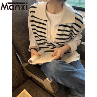 Manxi เสื้อแฟชั่นผู้หญิง เสื้อแขนยาว คลุม ไหมพรม ครอปเสื้อแขนยาว 36Z230908