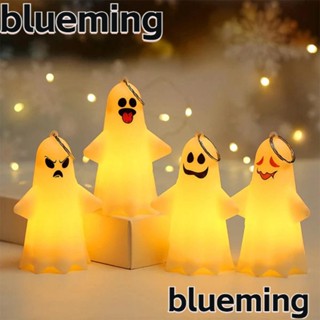 Blueming2 จี้โคมไฟฟักทอง LED พลาสติก รูปการ์ตูนผี ขนาดพกพา พร้อมปุ่มกด สําหรับตกแต่งปาร์ตี้ฮาโลวีน 2 ชิ้น