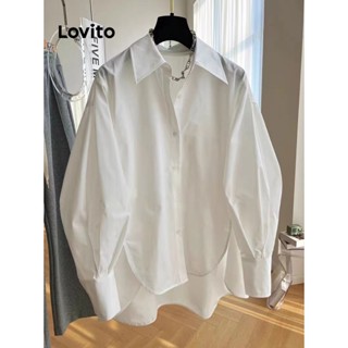 Lovito เสื้อเบลาส์ ติดกระดุมด้านหน้า ทรงไม่สมมาตร หรูหรา สําหรับผู้หญิง LNE24084 (สีขาว)