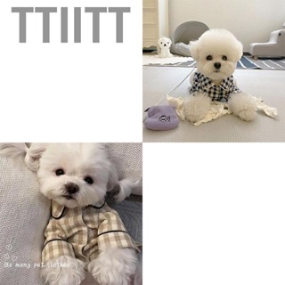 Ttiitt Pet Sleepwear Plaid Cotton Hook and Loop Closure Dog Pajamas with Back Pocket for Puppy  Spring Summer