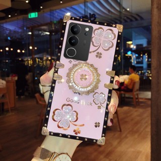 เคสโทรศัพท์มือถือ ลายดอกไม้นําโชค ประดับเพชร ทรงสี่เหลี่ยม สําหรับ VIVO V29 5G V29Pro 2023 5G VIVOV29 Pro