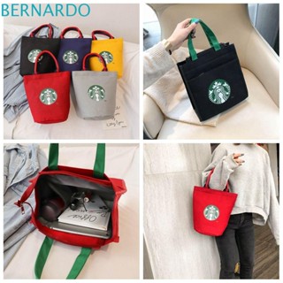 Bernardo กระเป๋าผ้าแคนวาส พิมพ์ลาย Starbucks สไตล์เกาหลี เข้าได้กับทุกชุด สําหรับใส่กล่องอาหารกลางวัน และกาแฟ