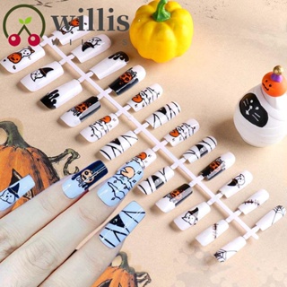 Willis เล็บปลอม แบบกด สองด้าน ลายผีฮาโลวีน สําหรับตกแต่งเล็บ DIY