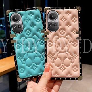 เคสโทรศัพท์มือถือหนัง ขอบตรง ทรงสี่เหลี่ยม กันกระแทก ลายหมีน้อย สําหรับ OPPO Reno10 Pro