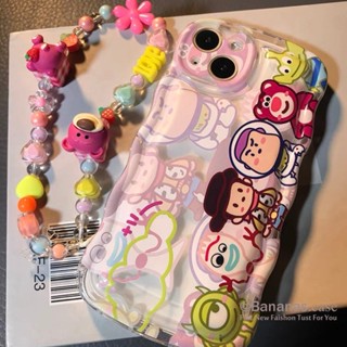 เคสโทรศัพท์มือถือแบบนิ่ม ใส ลายการ์ตูนหมี สตรอเบอร์รี่ พร้อมสายคล้อง สําหรับ iPhone 14 Plus 14 13 12 11 Pro Max X Xr Xs Max 7 8 Plus SE2020