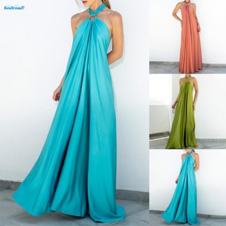 【HODRD】Women Party Dress Evening Cocktail Party Halterneck Ladies Satin Long Dress【Fashion】