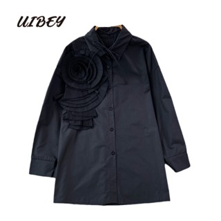 Uibey เสื้อเชิ้ต แขนยาว ทรงหลวม ลายดอกไม้ 1756