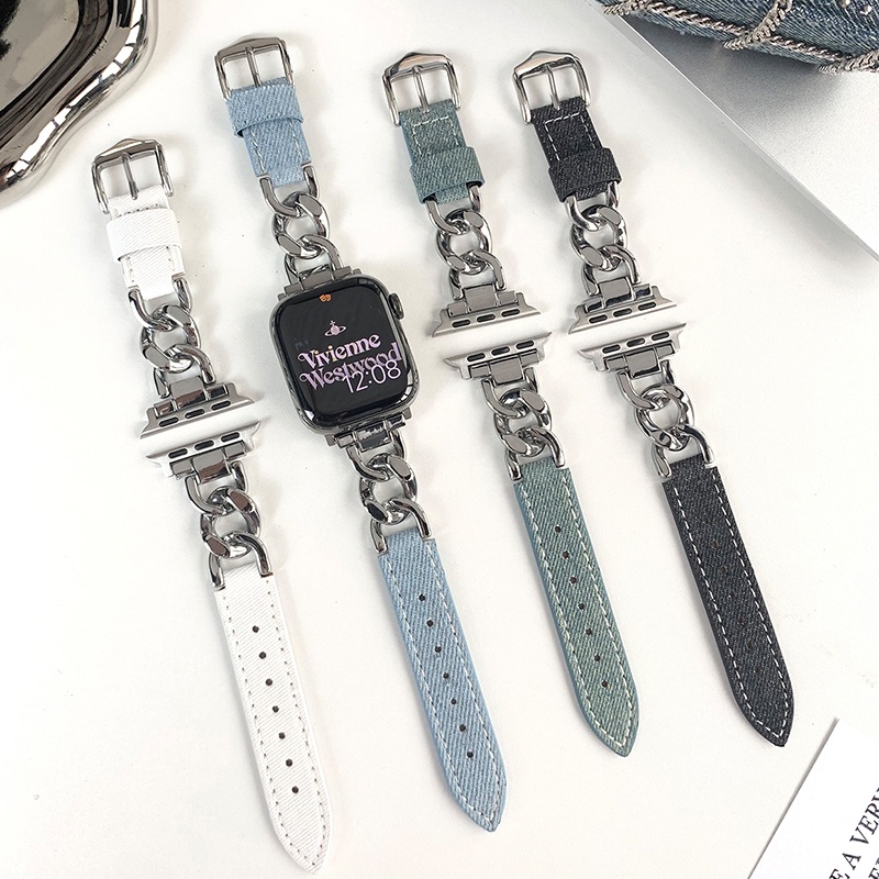สายโซ่โลหะ สไตล์คาวบอย สําหรับ iWatch Band Series 9 8 6 5 3 7 Se Ultra 2 49 มม. 44 มม. 40 มม. 45 มม. 41 มม. 38/42 มม.