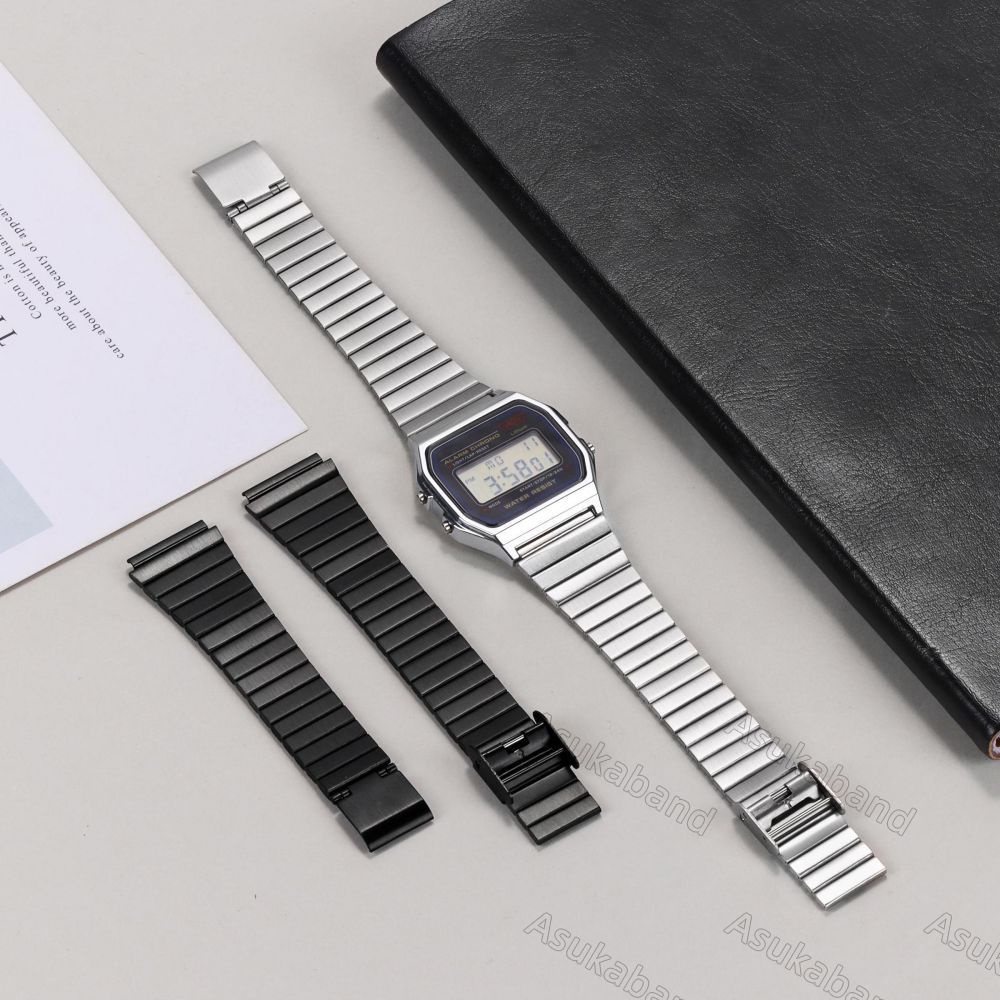 สายนาฬิกาข้อมือดิจิทัล สีเงิน 18 มม. 20 มม. สําหรับ Casio A158 A168 SGW400 F91W F84 F105 F108 AE1200 AE1300