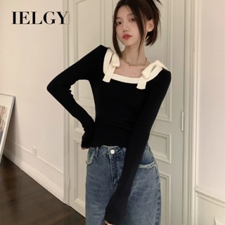 Ielgy เสื้อกันหนาว คอสี่เหลี่ยม ผูกโบว์ สําหรับผู้หญิง