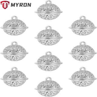 Myron จี้กระดิ่งลม ทองเหลือง ฉลุลาย สีเงิน ขนาดเล็ก 1 นิ้ว DIY สําหรับตกแต่ง 10 ชิ้น