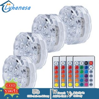 Lyn ไฟใต้น้ํา LED พร้อมรีโมตคอนโทรล กันน้ํา สําหรับฐานแจกัน ตู้ปลา 4 ชิ้น