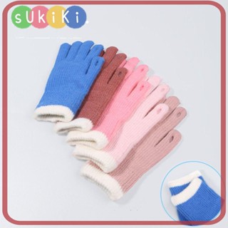 Sukiki ถุงมือผ้าถัก แบบหนา กันลม สีแคนดี้ แฟชั่นฤดูหนาว สําหรับผู้หญิง