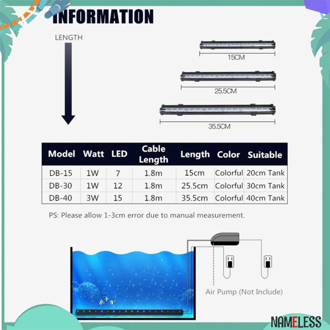 โคมไฟ LED เปลี่ยนสีได้ 7 สี สําหรับติดตู้ปลา
