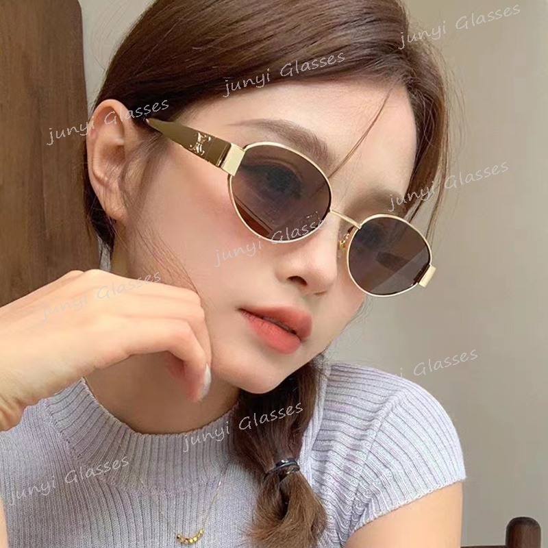 แว่นตากันแดด กรอบโลหะ ทรงวงรี ป้องกันรังสียูวี ป้องกันรังสียูวี สไตล์เกาหลีเรโทร สําหรับผู้ชาย และผู้หญิง