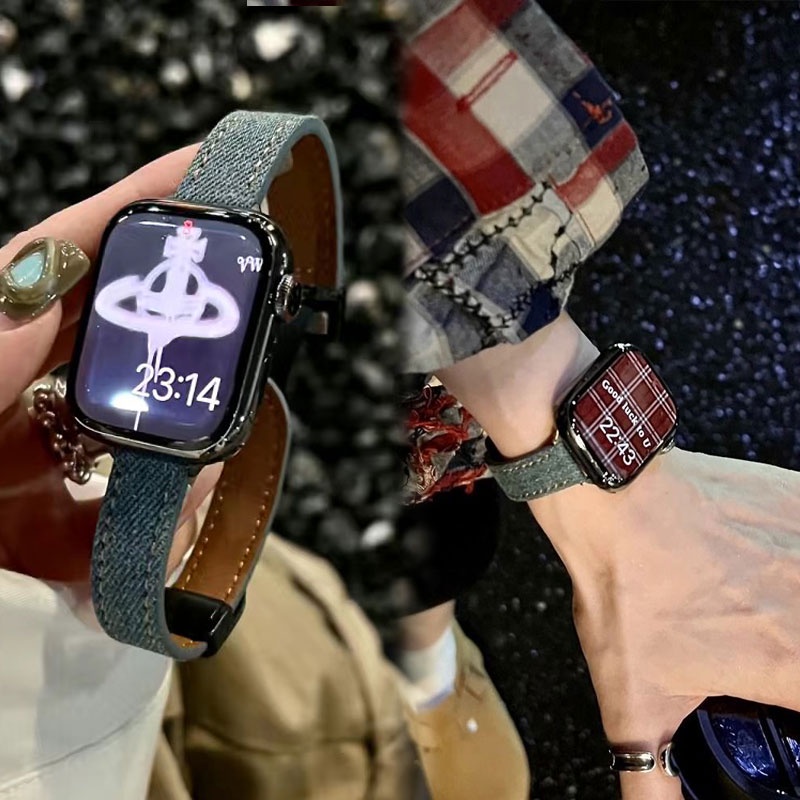 สายนาฬิกาข้อมือผ้ายีน แม่เหล็ก สําหรับ Apple Watch ultra 9 2 8 7 6 5 4 se 41 มม. 38 40 มม. iWatch series 49 มม. 44 มม. 45 มม. 42