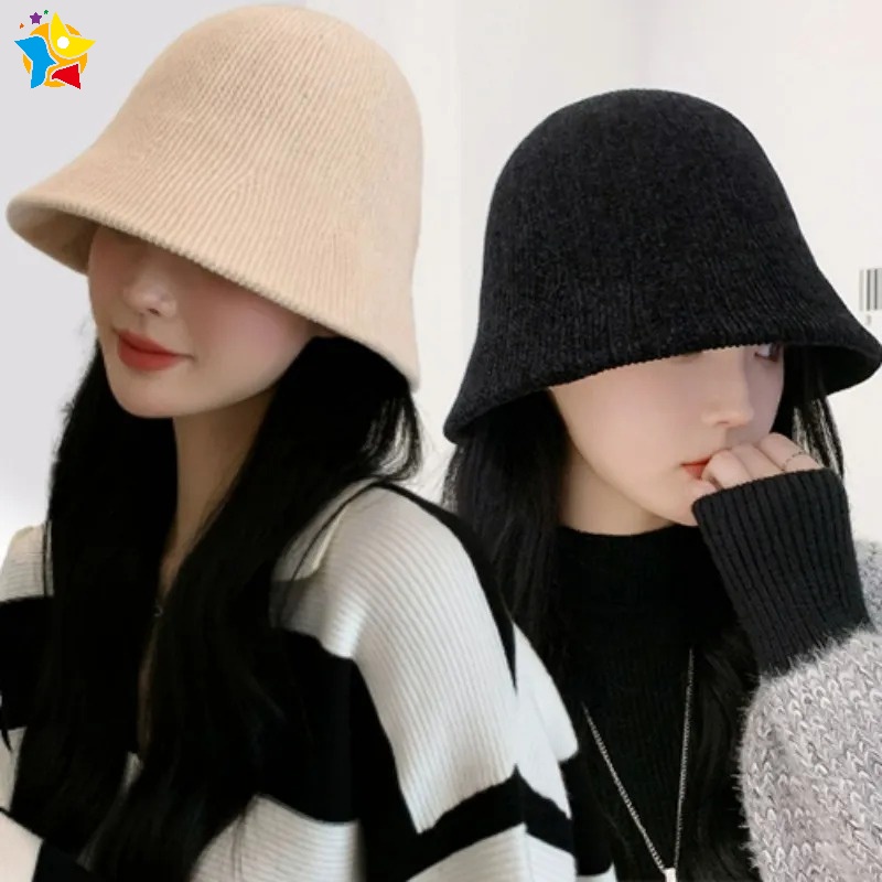 หมวกบักเก็ต ผ้าฝ้ายถัก แบบหนา ให้ความอบอุ่น สีพื้น เหมาะกับใส่กลางแจ้ง แฟชั่นฤดูใบไม้ร่วง และฤดูหนาว สไตล์ชาวประมง สําหรับผู้หญิง