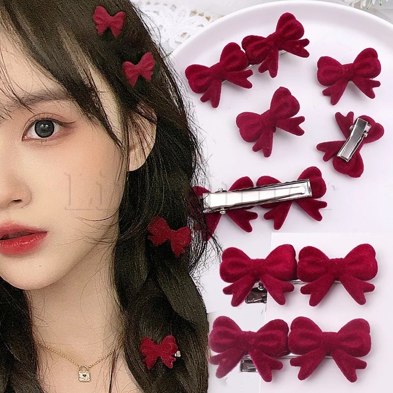 กิ๊บติดผม ผ้ากํามะหยี่ ประดับโบว์ สีแดง ขนาดเล็ก เหมาะกับของขวัญคริสต์มาส แฟชั่นยอดนิยม สไตล์เกาหลี สําหรับผู้หญิง Y2K