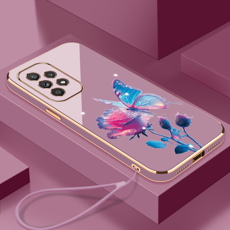เคสโทรศัพท์มือถือ ซิลิโคน ลายดอกกุหลาบ พร้อมสายคล้อง สําหรับ Samsung A13 4G A23 5G A23 4G A33 5G A53 5G A73 5G A13 5G A04S