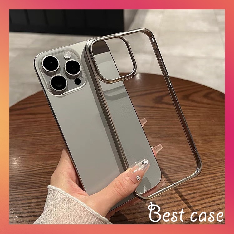 เคลือบด้วยไฟฟ้า/เคสแข็งโปร่งใส/Titan สีเทาใช้ได้กับ iPhone 16 12 13 14 15 pro max กรณี