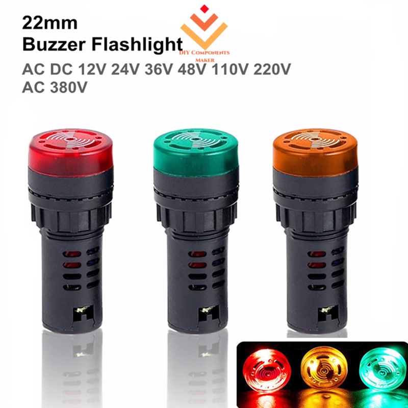 AD16-22SM 22 มม.AC DC 12V 24V 36V 48V 110V 220V AC 380V สัญญาณแฟลช LED Active Buzzer Beep Alarm Indicator