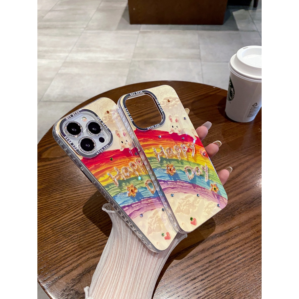 Rainbow Rabbit Shiny เจาะกล้องป้องกันฟิล์ม TPU สําหรับ Apple IPhone 16 15 14 13 12 11 Pro Max 14Plus 15Plus 16Plus เคสกันกระแทก