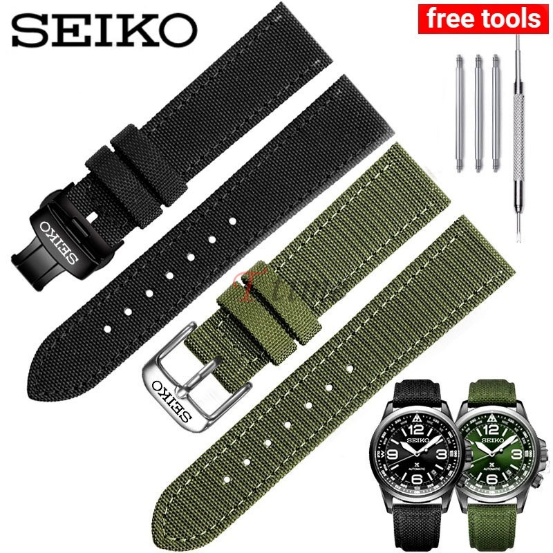 สายนาฬิกาข้อมือไนล่อน ขนาด 20 มม. 22 มม. สําหรับ Seiko No. สายนาฬิกาข้อมือหนังแท้ 5 Snk809 807 Srpc31 สําหรับ Seiko Canned Watch Bracelet พร้อมโลโก้ผีเสื้อ