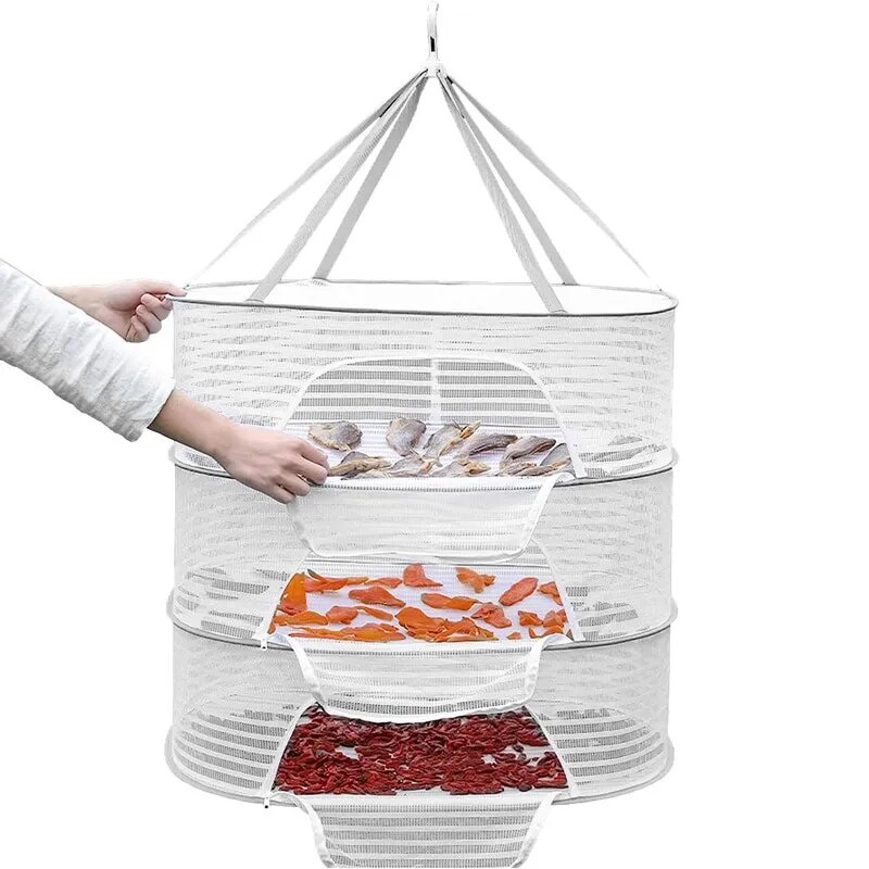 3 Tier Portable Mesh Clothes Hanging Dryer Folded Herb Rack for Buds Fruits Hydroponics Flowers Vege