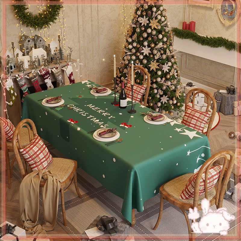 ผ้าปูโต๊ะ ทรงสี่เหลี่ยมผืนผ้า กันน้ํา สีแดง สําหรับตกแต่งเทศกาลปีใหม่ คริสต์มาส