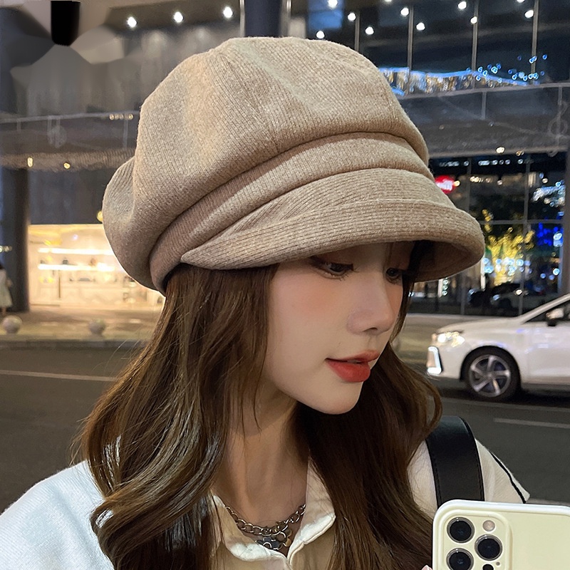 หมวกเบเร่ต์ ทรงแปดเหลี่ยม เข้ากับทุกการแต่งกาย แฟชั่นฤดูใบไม้ร่วง และฤดูหนาว สไตล์อังกฤษเรโทร