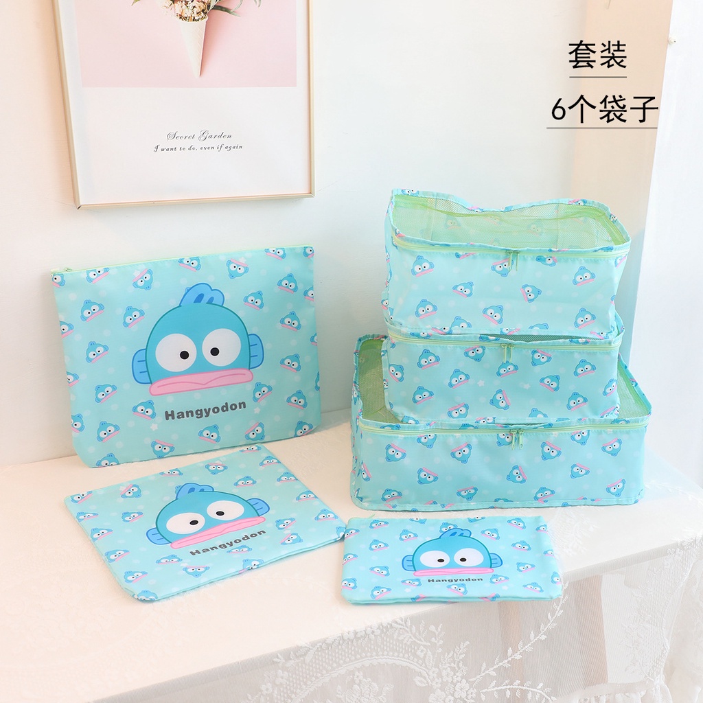 กระเป๋าเก็บเสื้อผ้า ผ้านวม ป้องกันฝุ่น แบบพับได้ ลายหมีคุโรมิ สีรุ้ง สําหรับเดินทาง 6 ชิ้น