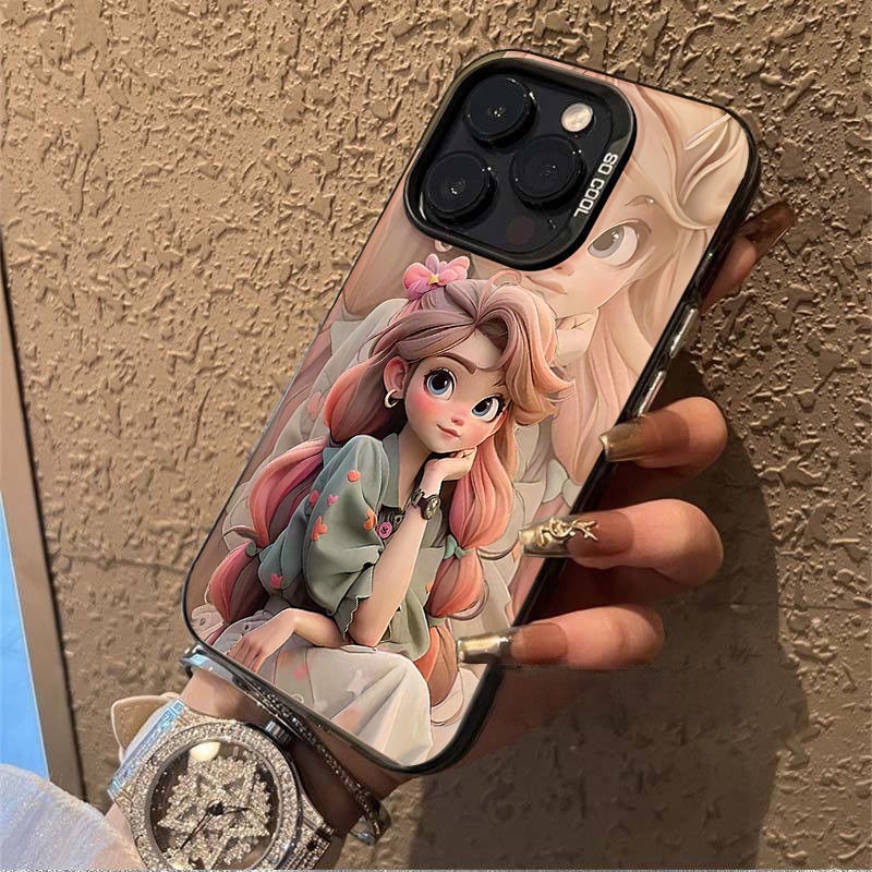 เหมาะสําหรับ แอปเปิล 14มือโปร สีเงิน 13/12 ขั้นสูงสีดําผมสั้นสาวอะนิเมะสีเงินเคสโทรศัพท์เปลือกแข็ง มีน้ําค้างแข็ง 15/16/17โปรแม็กซ์