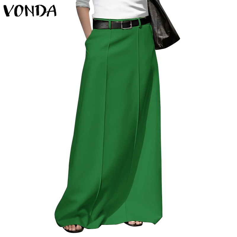 Vonda กระโปรงยาวเหนือชั้น ทรงเอ สีพื้น สไตล์วินเทจ แฟชั่นสําหรับผู้หญิง