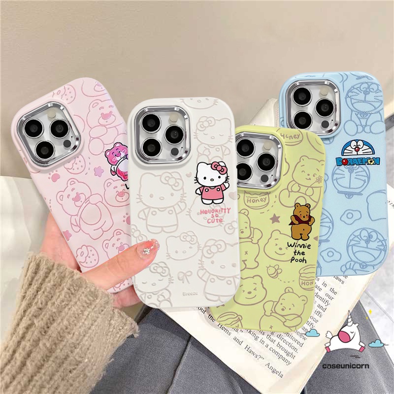 เคสโทรศัพท์มือถือคู่รัก แบบนุ่ม ลายการ์ตูน Hello Kitty Doraemon Winnie น่ารัก สีแคนดี้ สําหรับ IPhone 15 11 12 14 13 Pro Max 7Plus XR X 7 8 Plus XS Max