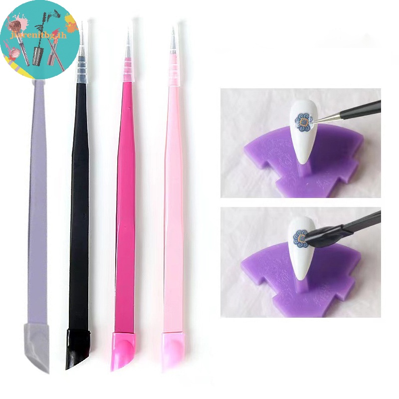 RENBG Double Ended ซิลิโคนเล็บแหนบกดสติกเกอร์เล็บ Rhinestones Pick Up คลิป Eyelash Extension เครื่องมือแต่งหน้า TH