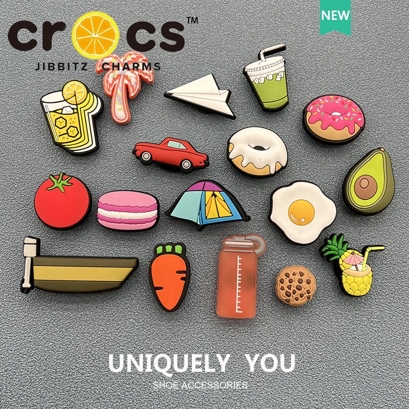 Jibbitz crocs หัวเข็มขัดรองเท้า ดอกไม้ โดนัท การ์ตูน หมวกกันน็อค ตกแต่งหัวเข็มขัด กระดุม crocs
