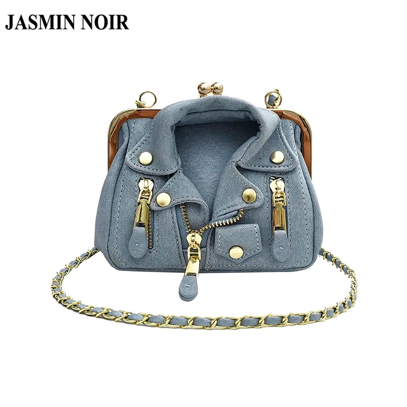 Jasmin NOIR กระเป๋าสะพายข้าง ผ้ายีน ลําลอง แต่งซิปล็อค โลหะ สําหรับผู้หญิง