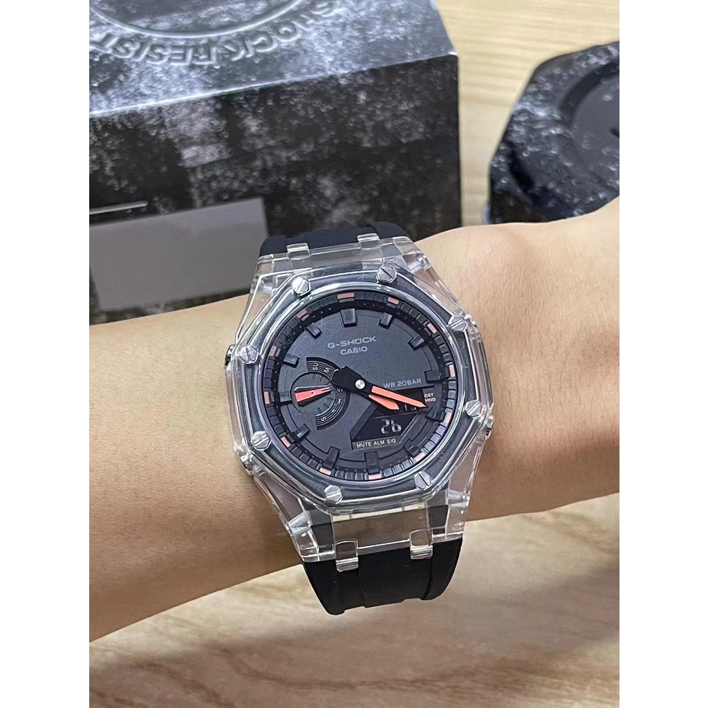 G-shock GA-2100SRS AP โปร่งใสสีดําสีชมพูกีฬานาฬิกา Ga2100 Autolight นาฬิกาผู้ชายดิจิตอล G Shock Jell