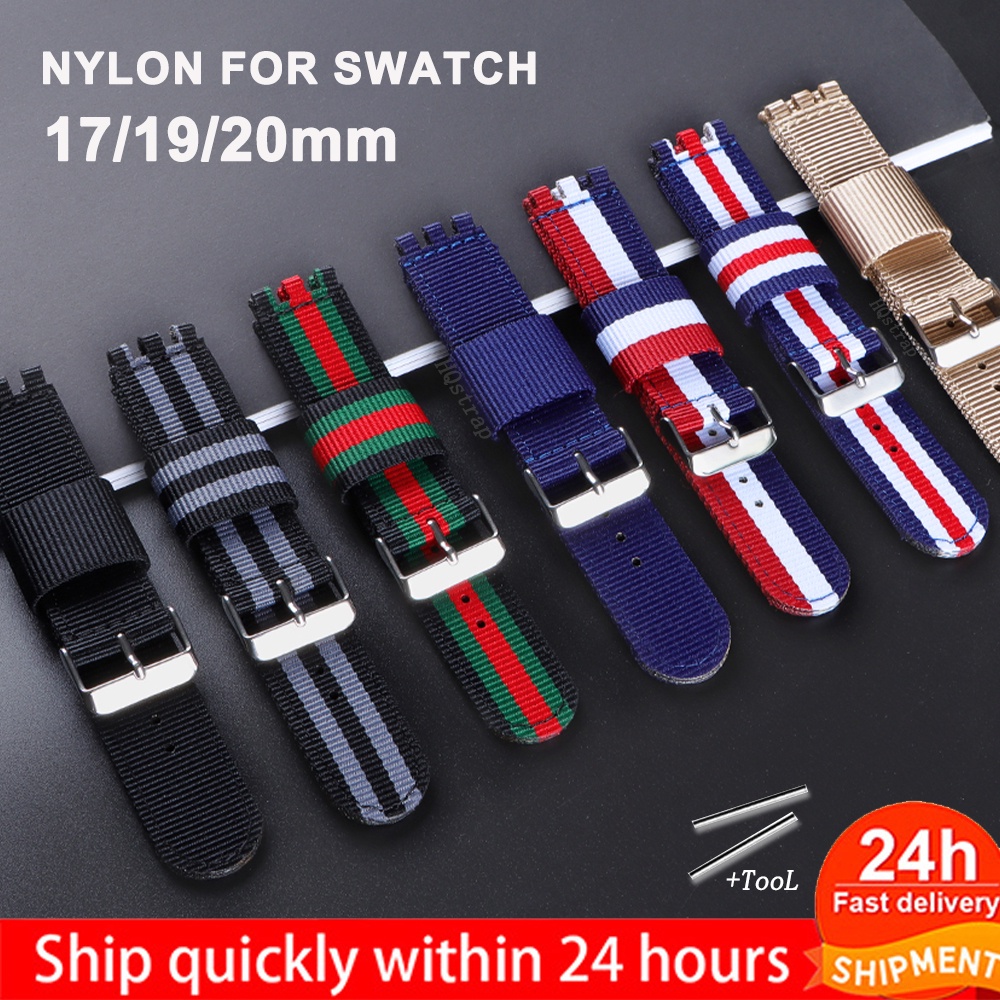 สายนาฬิกาข้อมือไนล่อน 17 มม. 19 มม. 20 มม. อุปกรณ์เสริม สําหรับ SWATCH Watch Band Sport Belt แบบเปลี่ยน สําหรับผู้หญิง ผู้ชาย