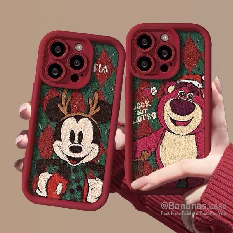 เคสโทรศัพท์มือถือ ลายการ์ตูนหมี สตรอเบอร์รี่ คริสต์มาส สําหรับ iPhone 15 14 13 12 11 Pro Max X Xr Xs Max 7 8 Plus SE2020
