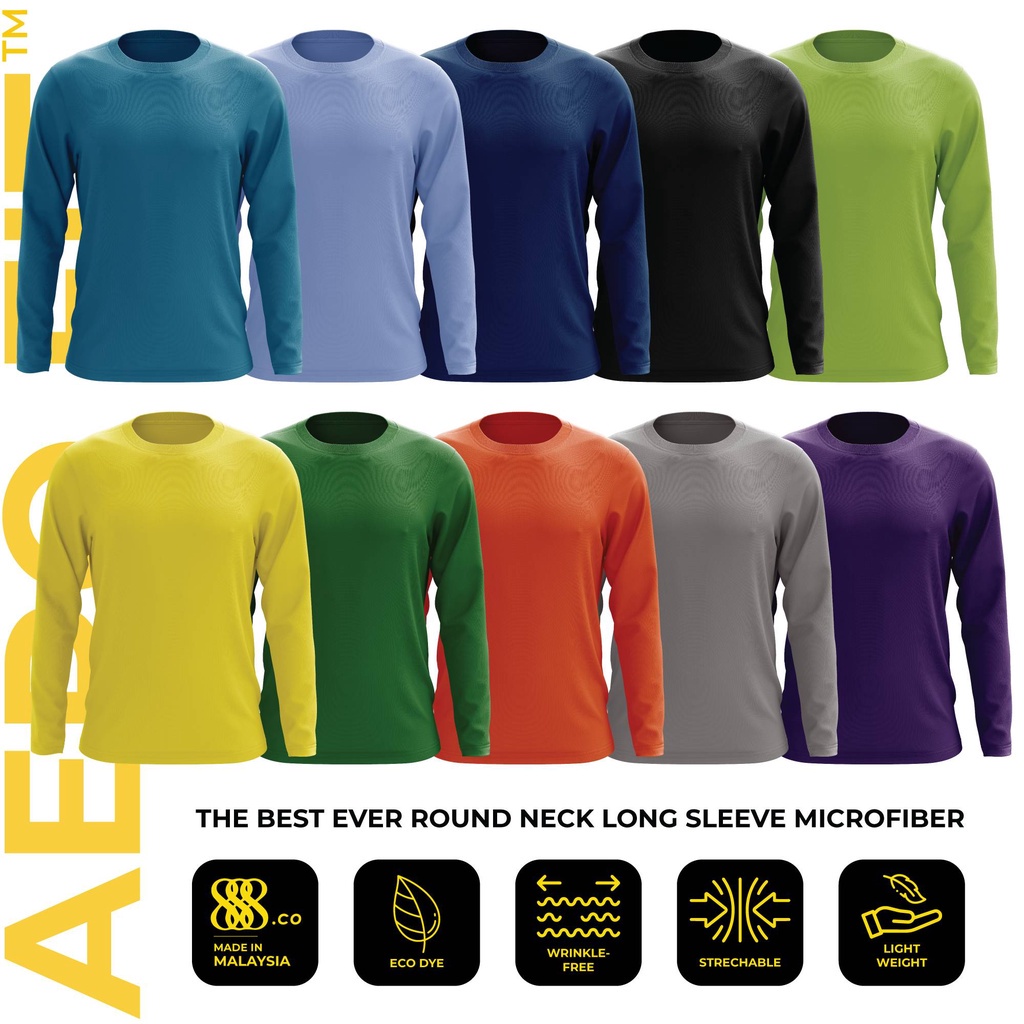 888.CO ไมโครไฟเบอร์แขนยาวขนาด 3XL/4XL/5XL เสื้อยืดแขนยาวเสื้อธรรมดา Baju Lengan Panjang Perempuan