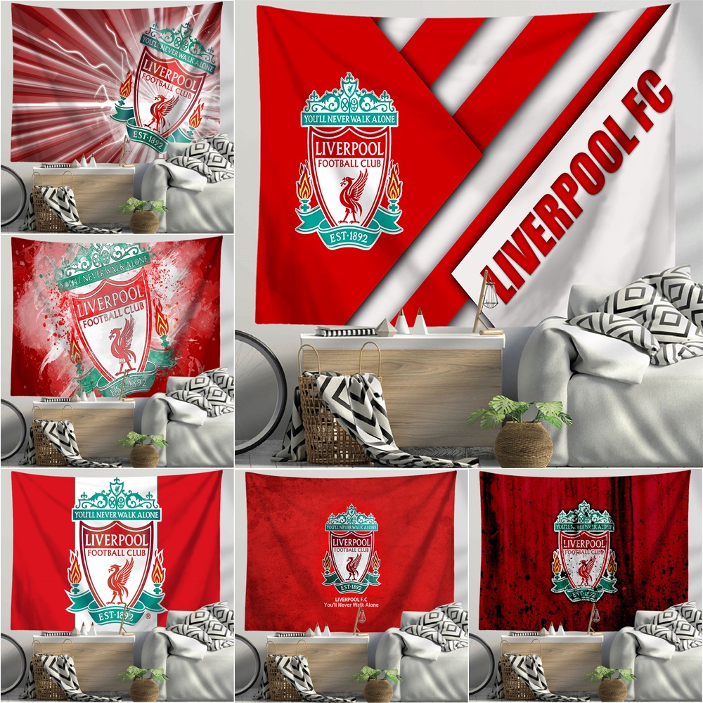 พรมปูพื้น โพลีเอสเตอร์ไฟเบอร์ พิมพ์ลายโลโก้ Liverpool F.C พร้อมคลิปหนีบ สําหรับตกแต่งห้องนั่งเล่น ห้องนอน หอพัก