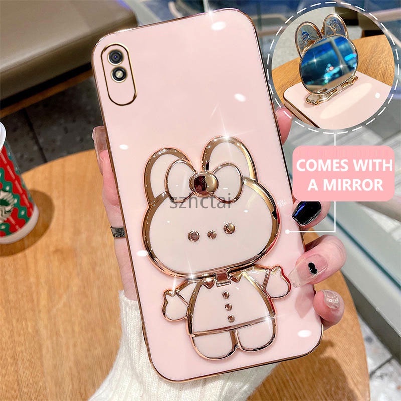 เคสโทรศัพท์ redmi 9a เคสโทรศัพท์เคสโทรศัพท์พร้อมที่วางกระต่ายน่ารักกระจกในตัวยึด redmi 9a