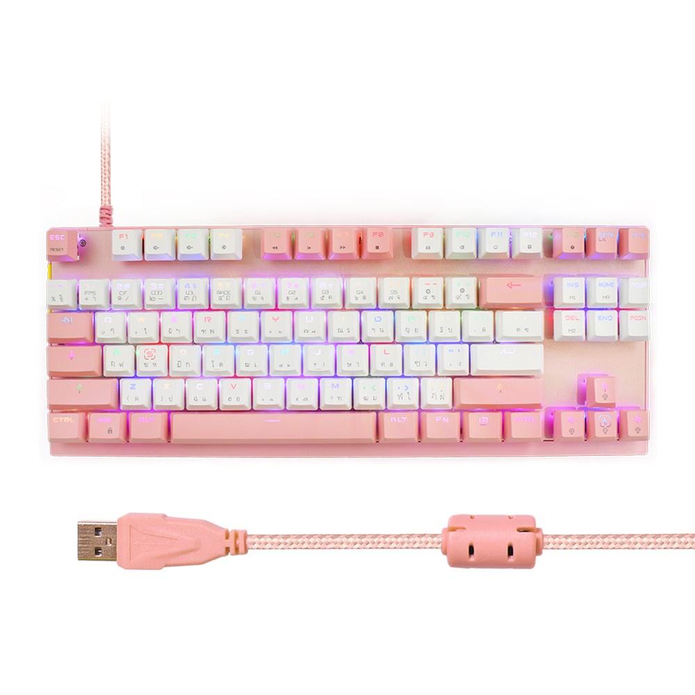 OKER GAMING KEYBOARD WINTER PINK RGB BACKLIT K82  Blue switch Red switch มีสาย