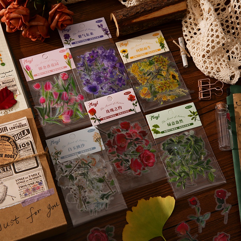 สติกเกอร์ ลายดอกไม้ ภาษาพฤกษศาสตร์ สําหรับตกแต่ง DIY จํานวน 40 ชิ้น